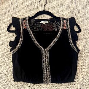 American Eagle Outfitters Black Embroidered Blouse size xs